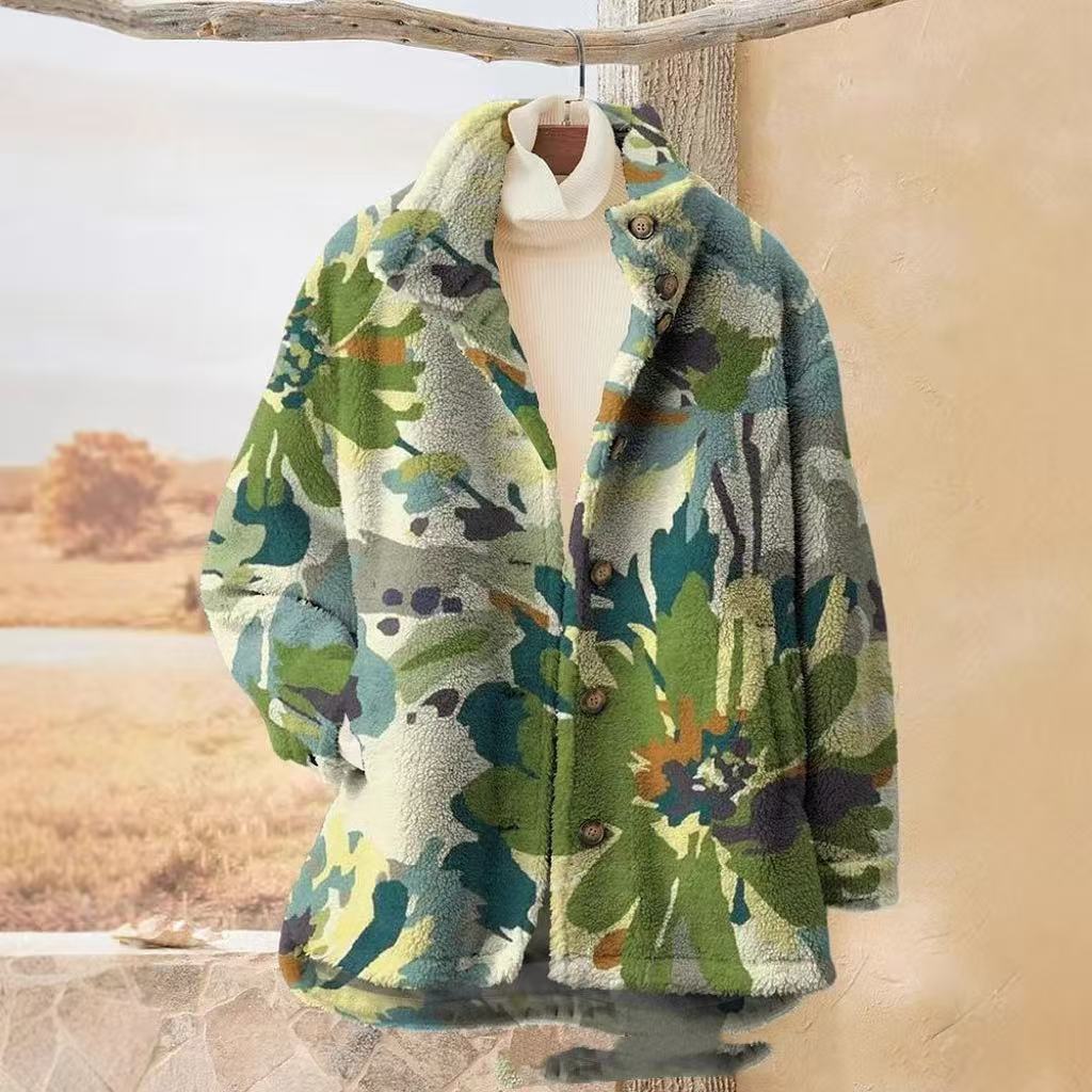 Womens Fashionable Printed Velvet Sweater Cardigan