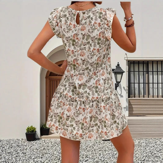 Womens Fashion Casual Butterfly Floral Dress