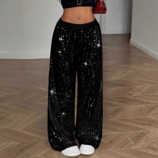 Relaxed-fit Sequin Draping Casual Pants
