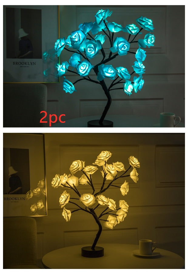 Rose Flower Lamp USB Battery Operated LED Table Lamp Bonsai Tree Night Lights Garland Bedroom Decoration Lights Home Decor