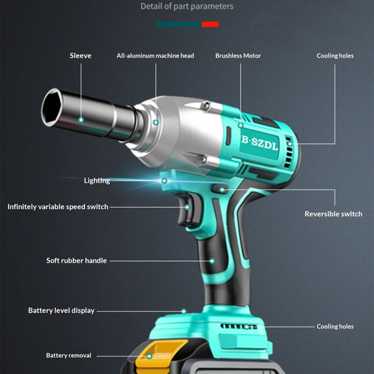 High-torque Cordless Brushless Electric Impact Wrench With Lithium Battery