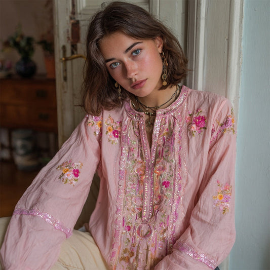 Womens Fashionable Loose Shirt With 3D Digital Floral Print And Round Neck